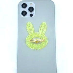 Clear bunny phone Ring Stand, Grip. Ring is gold, has rhinestones, & 360 turn.